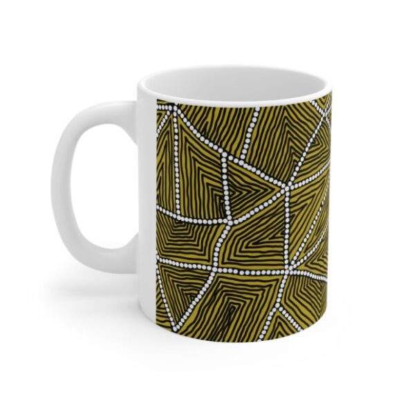 Authentic Aboriginal Art - Ceramic Coffee Cup - Farm Lands (mustard) - Image 2