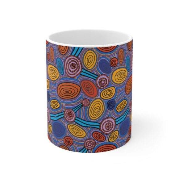 Authentic Aboriginal Art - Ceramic Coffee Cup Skipping Stones (c)