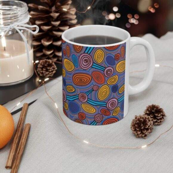 Authentic Aboriginal Art - Ceramic Coffee Cup Skipping Stones (c) - Image 4